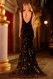 Robe de bal longue de bal en sirène dorée noire dorée à paillettes dorées et longue robe de bal