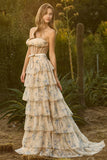Corset de bal jaune perlé fleuri A Strapless Bustier avec volants