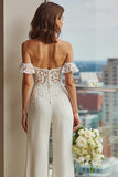 Combinaisons de mariée en dentelle blanche à épaules dénudées