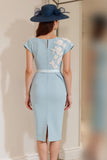 Robe Midi Mère De La Mariée Fourreau Appliques Bleu Clair