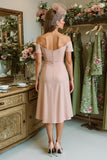 Dusty Rose Fourreau Hors L’épaule Ruché Midi Robe De La Mère De La Mariée