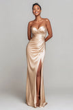 Robe longue formelle en satin Champagne avec fente