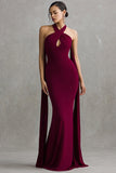 Robe longue formelle sirène dos nu bordeaux en spandex