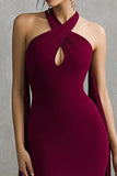 Robe longue formelle sirène dos nu bordeaux en spandex