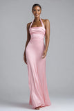 Robe longue formelle en satin rose gaine