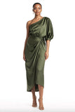 Robe formelle midi à une épaule fourreau en satin olive