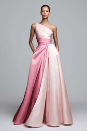 Robe formelle rose ligne A à une épaule froncée