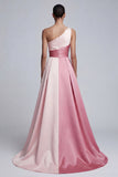 Robe formelle rose ligne A à une épaule froncée