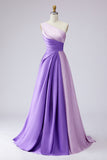 Robe formelle rose ligne A à une épaule froncée