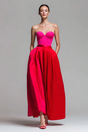 Robe formelle rouge et fuchsia trapèze bustier