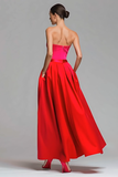 Robe formelle rouge et fuchsia trapèze bustier