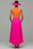 Orange et fuchsia Col en V Robe de cérémonie trapèze