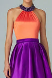 Orange scintillant et violet une ligne dos nu haute basse robe formelle avec perles
