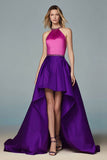 Robe formelle perlée fuchsia et violet haut bas nu scintillant