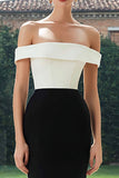 Simple Noir et Blanc Patchwork Sirène Épaule Dénudée Robe Formelle Longue