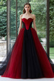 Robe de bal noire et rouge Sweetheart Tulle Robe longue formelle