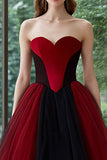 Robe de bal noire et rouge Sweetheart Tulle Robe longue formelle