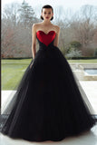 Robe longue formelle en tulle amoureux noir et rouge