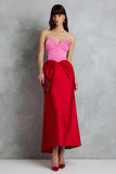 Robe formelle midi fourreau en satin rouge et fuchsia