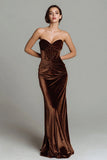Robe longue formelle corset en velours marron
