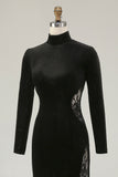 Robe longue formelle en velours à col haut sirène noire avec dentelle