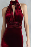 Robe longue formelle dos nu en velours bordeaux