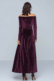 Robe longue de fête de Noël en velours prune avec manches longues