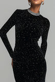 Robe formelle en velours noir scintillant avec perles