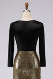 Robe formelle longue à manches dorée dorée et noire à col en V scintillant
