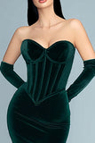 Vert foncé Sirène Sweetheart Corset Velours Robe longue formelle