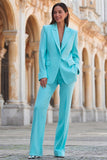 Turquoise Peak Lapel 2 pièces Costumes de travail pour femmes