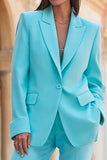 Turquoise Peak Lapel 2 pièces Costumes de travail pour femmes