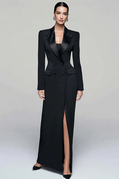 Robe blazer noire à revers en pointe avec fente pour femme