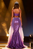 Robe longue deux pièces sirène à paillettes violettes scintillantes