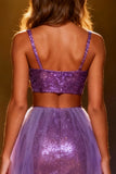 Robe longue deux pièces sirène à paillettes violettes scintillantes