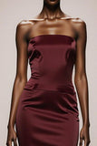 Sirène Robe de soirée bustier en satin bordeaux avec fente
