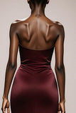 Sirène Robe de soirée bustier en satin bordeaux avec fente