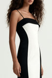 Noir et blanc Spaghetti Straps Fourreau Robe longue formelle