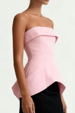 Robe longue formelle sans bretelles noire et rose