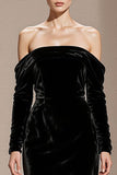 Robe longue formelle sirène en velours noir à épaules dénudées