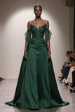 Vert foncé Sweetheart A-ligne longues robes de bal militaires avec appliques