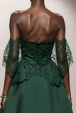 Vert foncé Sweetheart A-ligne longues robes de bal militaires avec appliques