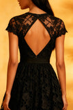 Une ligne col rond dos ouvert dentelle petite robe noire