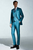 Peacock Blue Peak Lapel Costumes 3 pièces pour hommes