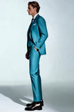 Peacock Blue Peak Lapel Costumes 3 pièces pour hommes