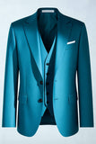 Peacock Blue Peak Lapel Costumes 3 pièces pour hommes