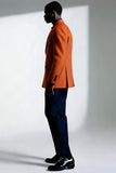 Costumes pour hommes à revers en pointe orange foncé à double boutonnage