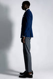 Navy Peak Lapel Double Breasted Hommes Blazer