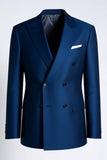 Navy Peak Lapel Double Breasted Hommes Blazer