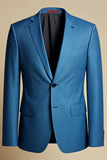 Bleu Gris Revers Cranté Simple Boutonnage Hommes Blazer